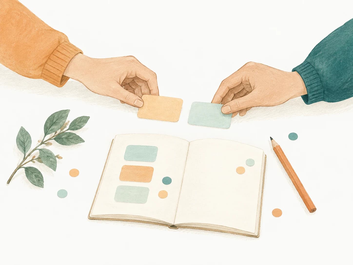 ノートを広げ、無理のない学習計画を一緒に考えるイラスト