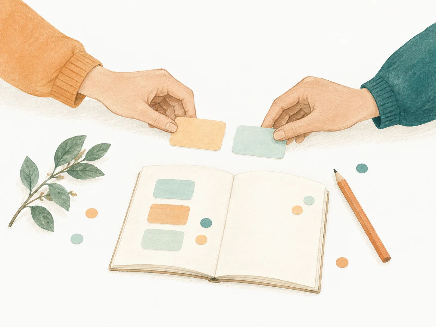 ノートを広げ、無理のない学習計画を一緒に考えるイラスト